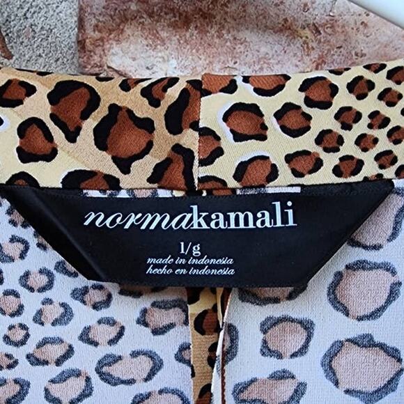 Norma Kamali Cocoa Animal Surplice Faux Wrap Stretch Jersey Dress Large - Picture 4 of 9